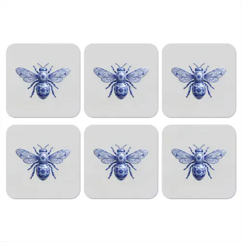 Bij - Modern - Delfts - Blauw onderzetter kurk middel -3d
