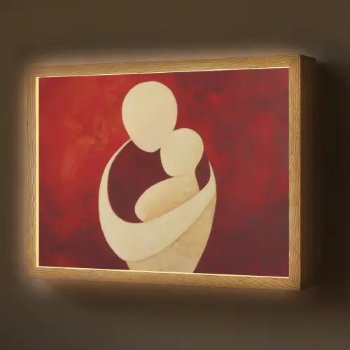 Abstract - Moeder - Kind - Rood Light Box met batterij (Wandlamp) middel -z3d_website