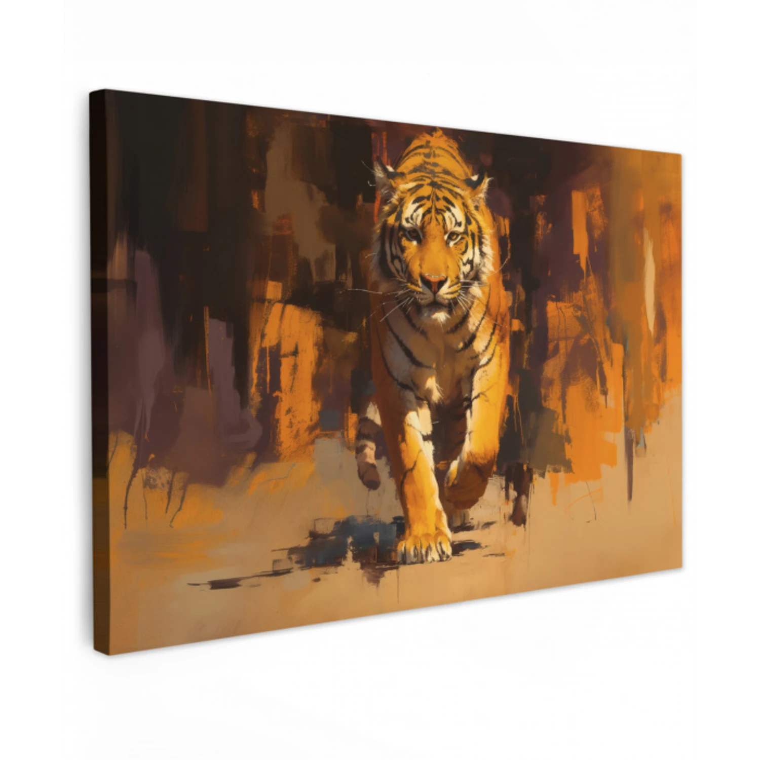 Tijger - Geschilderd - Oranje - Penseelstreken Tuinposter op houten frame 2 cm dik klein -3d