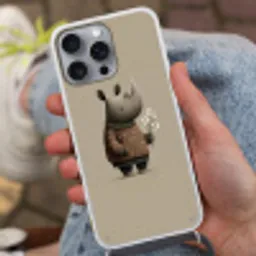 Neushoorn - Witte bloemen - Lief Hoesje iPhone 16 Pro Max met koord klein -sfeer3