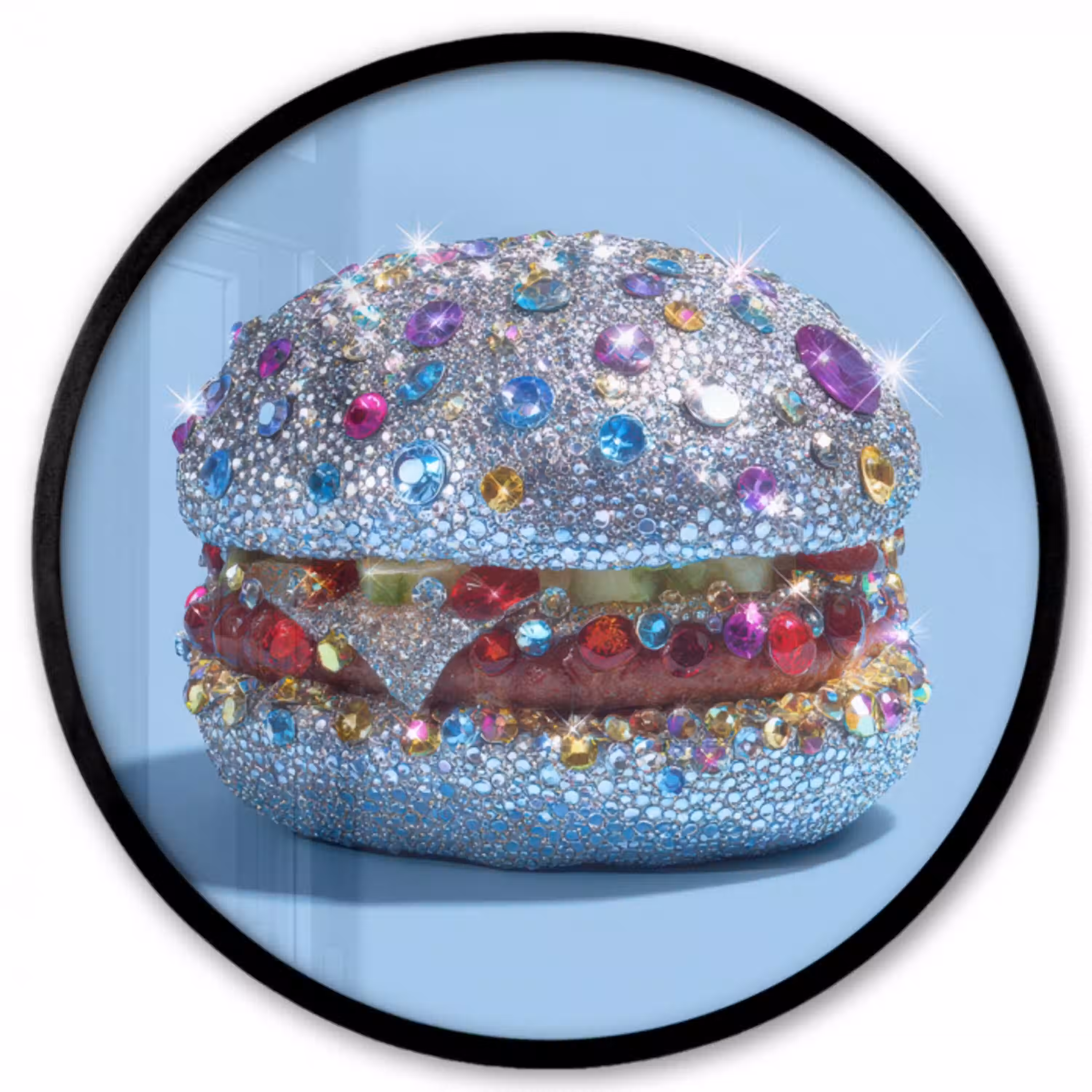Glitters - Hamburger - Blauw Fotolijst rond zonder passe partout klein -3d