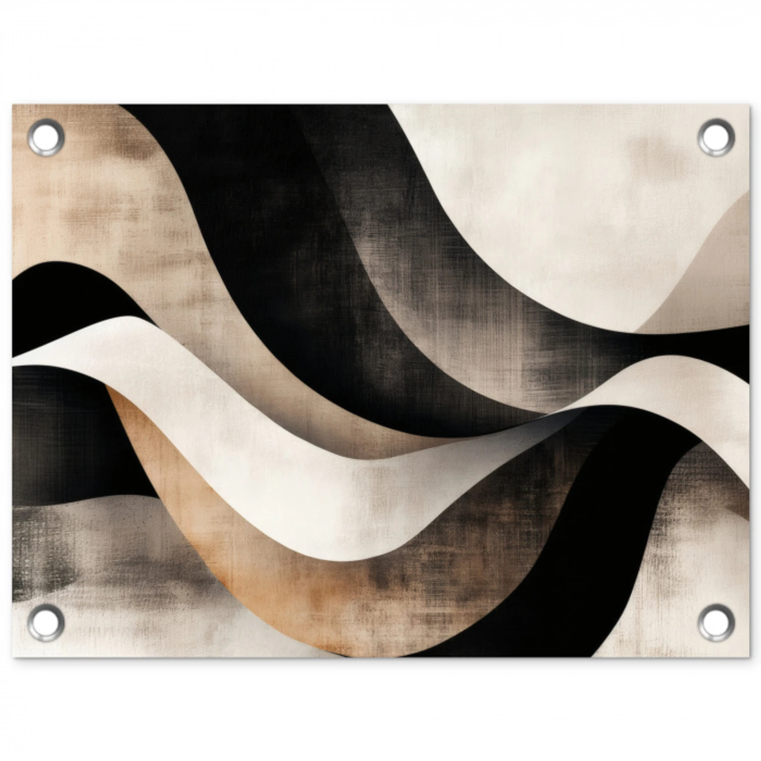 Abstract - Golven - Zwart - Verweerd tuinposter los doek klein -3d