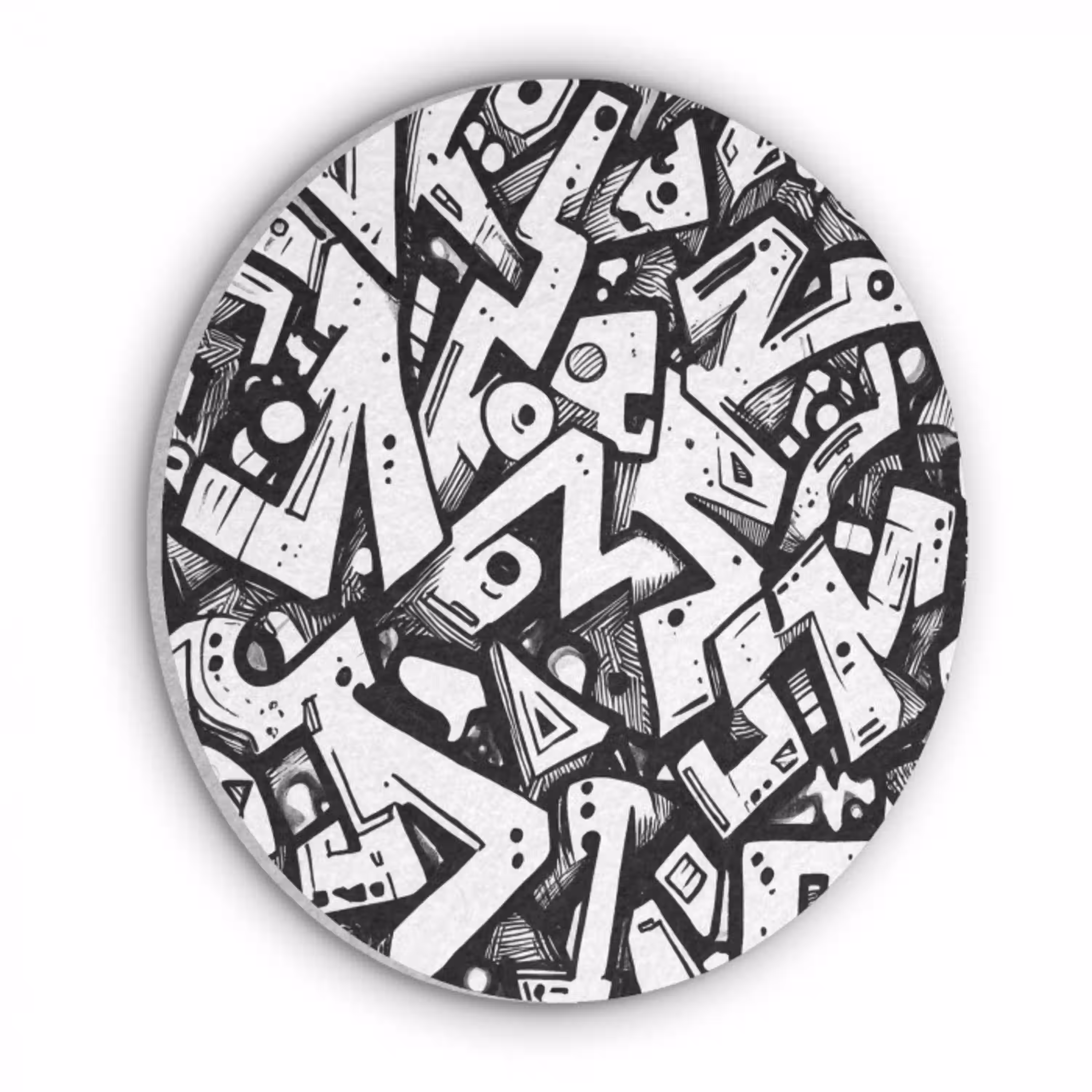 Vormen - Letters - Graffiti - Zwart Akoestische PET Vilt - Rond klein -3d
