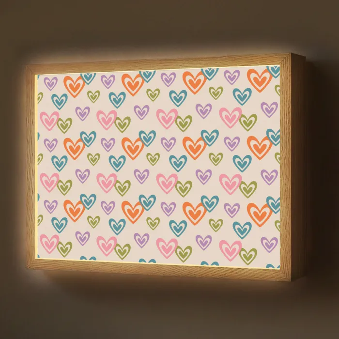 Kleurrijk - Hartjes - Patroon - Beige Light Box met batterij (Wandlamp) middel 907 -z3d_website