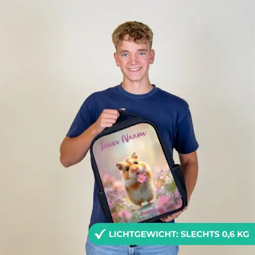 Hamster - Bloem - Natuur - Dier Rugzak - Zwart middel -sfeer7_NL