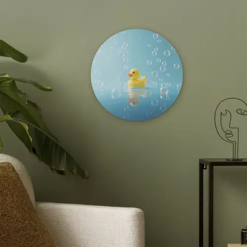 Bubbels - Badeend - Geel Akoestische PET Vilt - Rond klein -sfeer2