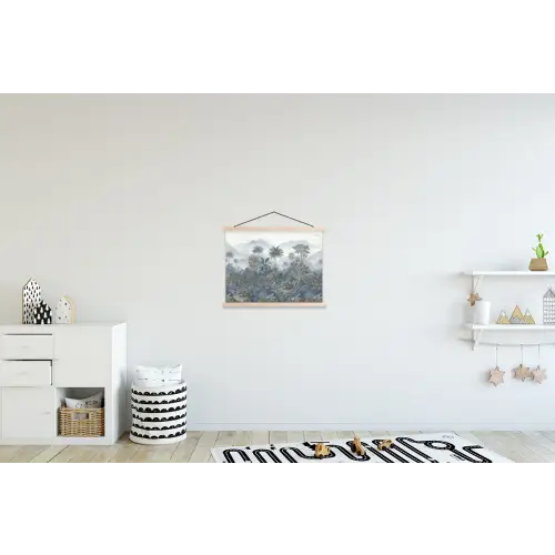Jungle - Landschap - Blauw textielposter latten blank klein -kinderkamer