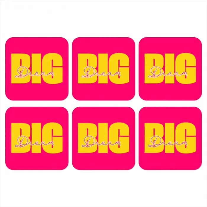 Dream big - Roze - Geel - Minimalistisch onderzetter kurk middel -3d