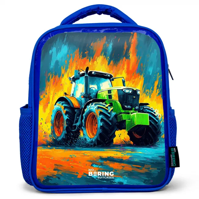 Kids' Backpacks Blue -. Tractor - Green - Abstract - Brush strokes