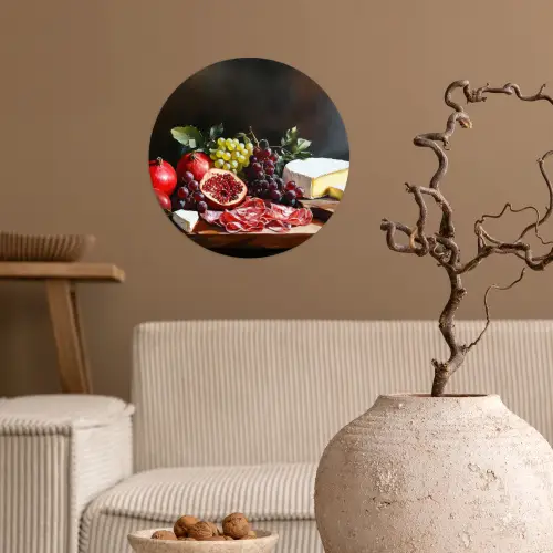 Borrelplank - Stilleven - Vintage Wandcirkel behangsticker klein -sfeer1