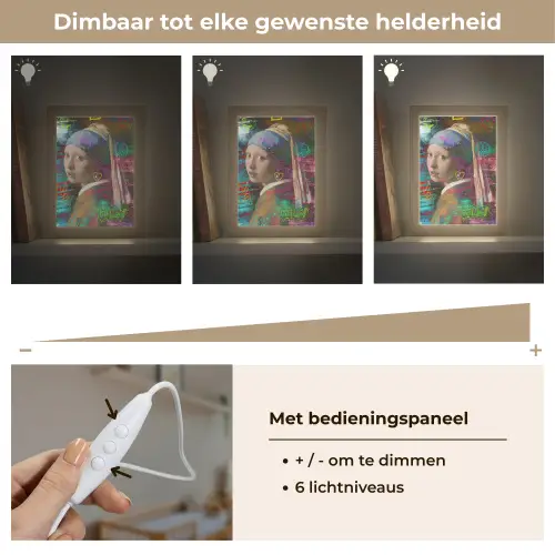 Meisje met de parel - Johannes Vermeer - Neon Light Box met kabel (Wandlamp) klein -USP_dimbaarNL