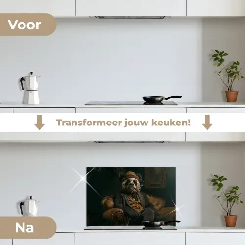 Panda - Hoed - Bril - Pak keuken achterwand spatscherm klein -voor_na_NL