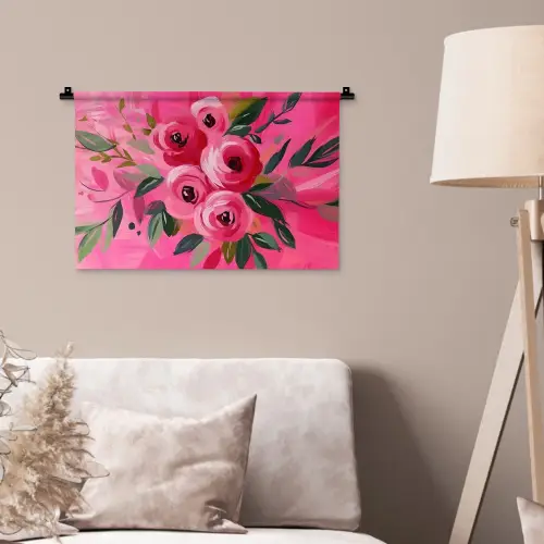 Bloemen - Verf - Roze Wandkleed katoen klein -sfeer4