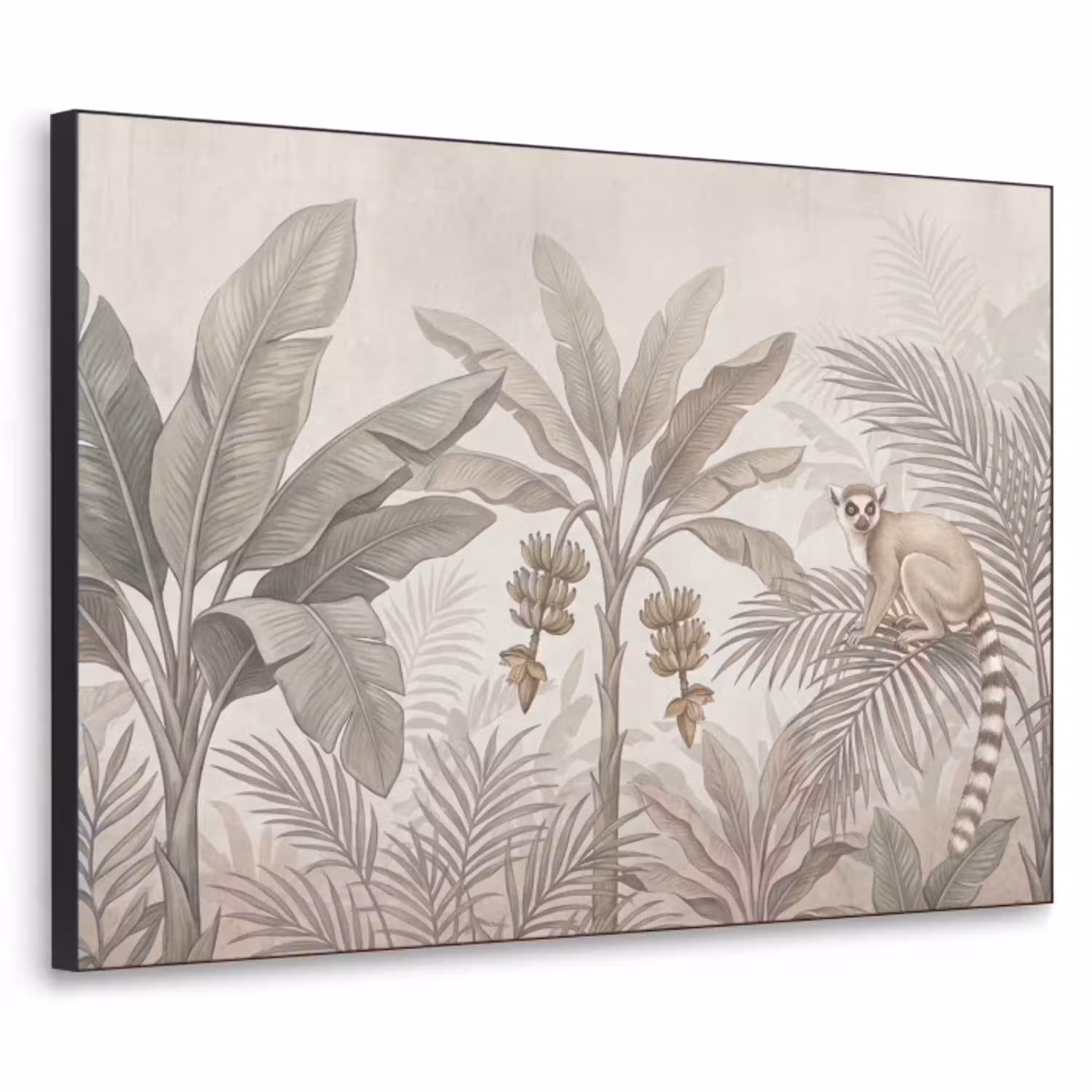 Natuur - Jungle - Ringstaartmaki - Bruin Textielframe zwart klein -3d