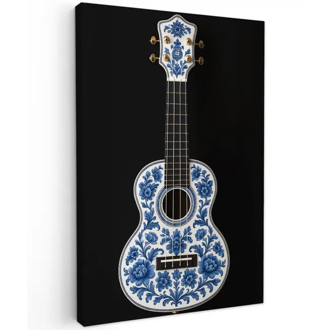Ukelele - Delfts - Blauw - Muziek Tuinposter op houten frame 2 cm dik klein -3d