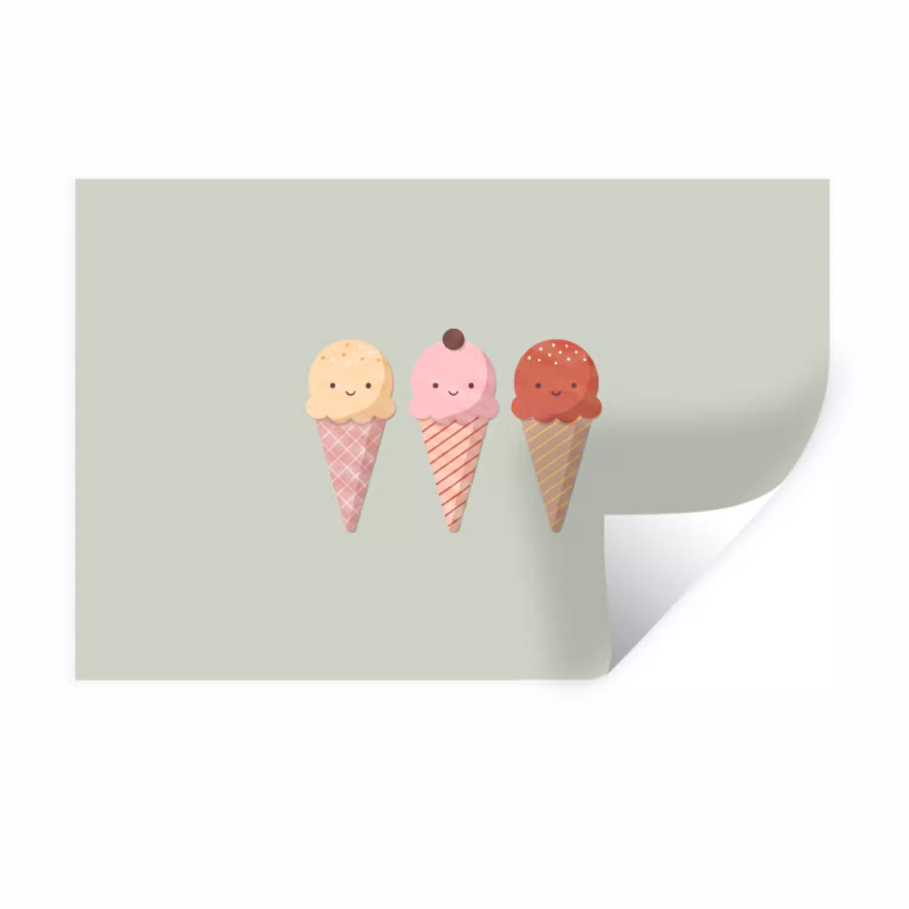 IJs - Hoorntjes - Eten - Illustratie - Vrolijk Muursticker klein -3d