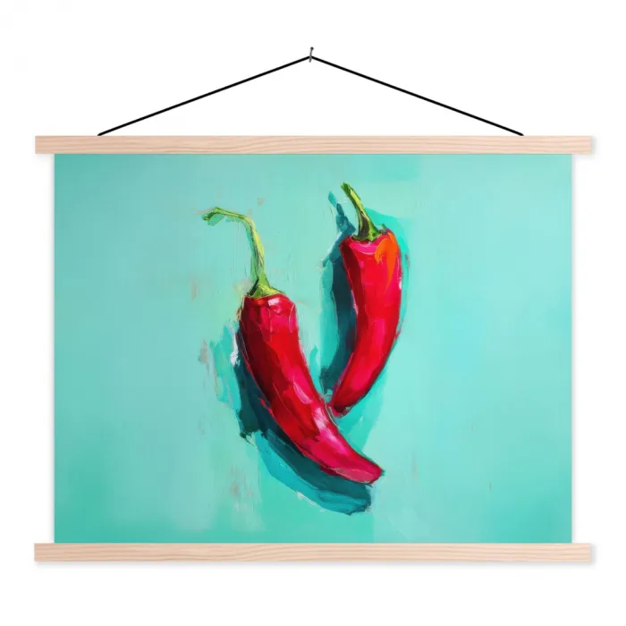 Chilipepers - Geverfd - Rood textielposter latten blank klein -3d