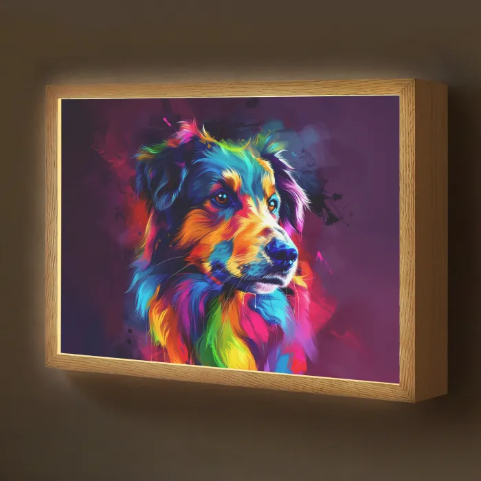 Hond - Kleurrijk - Dier - Dierenhoofd Light Box met batterij (Wandlamp kind) middel -z3d_website