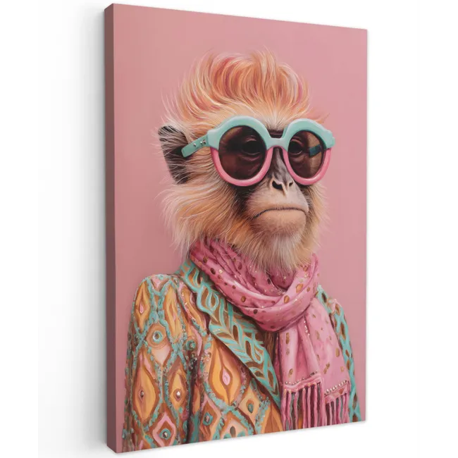 Sjaal - Aap - Zonnebril - Jasje Tuinposter op houten frame 2 cm dik klein -3d