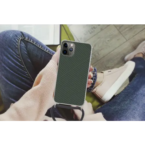 Lijnen - Abstract - Groen - Minimalistisch Hoesje iPhone 12 Pro met koord klein -hand