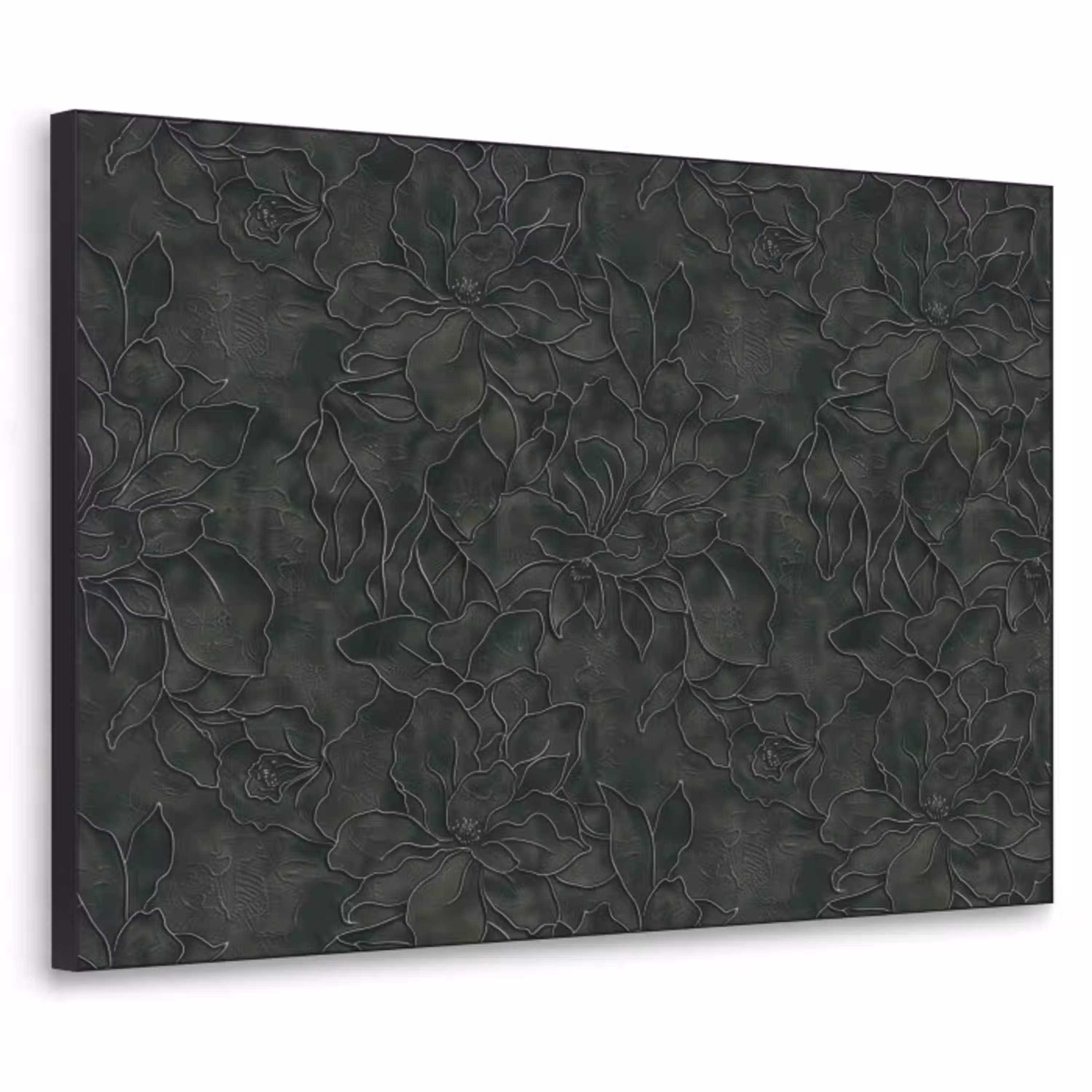 Bloemen - Lijnen - Groen Textielframe zwart klein 947 -3d