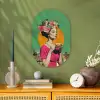 Retro - Vrouw - Stad - Zon Wandcirkel Ovaal Forex klein -sfeer2