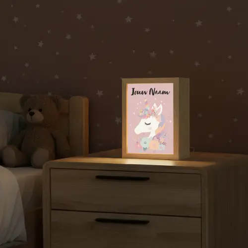 Eenhoorn - Roze - Bloemen Light Box met kabel (Kinderlampje) klein -sfeer1_kind