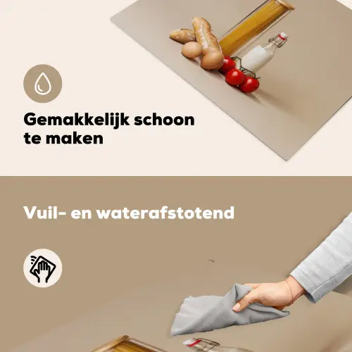 Spaghetti - Melk - Tomaten - Eieren - Brood Inductie beschemer met haakjes klein -ky-schoon-nl