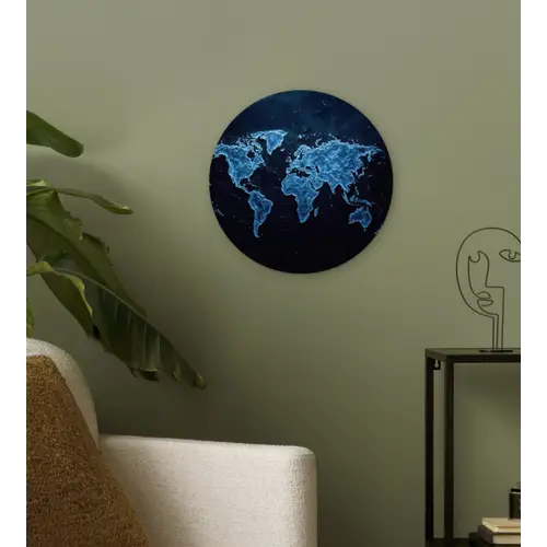Wereldkaart - Waterstructuur - Blauw Wandcirkel kunststof plaat 5mm dik klein -sfeer3