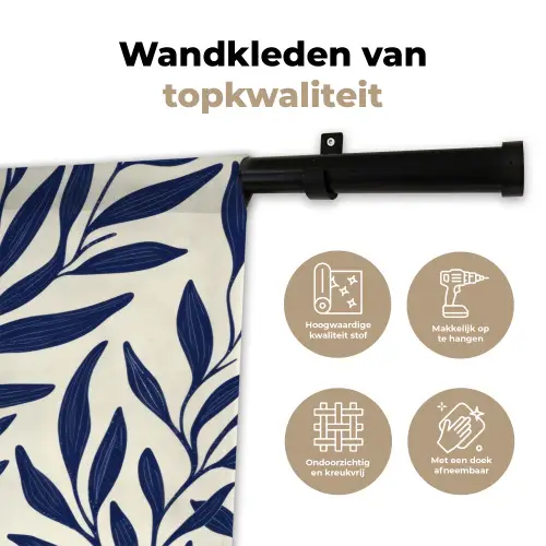 Bladeren - Klimop - Donkerblauw Wandkleed katoen klein -sfeer2