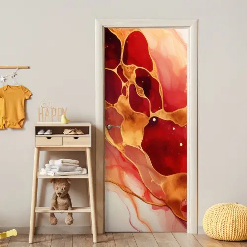 Marmer - Rood - Goud - Modern - Abstract deurposter klein -sfeer4