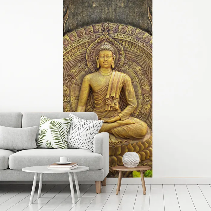 Goud - Boeddha beeld - Spiritueel - Meditatie fotobehang vinyl groot -woonkamer