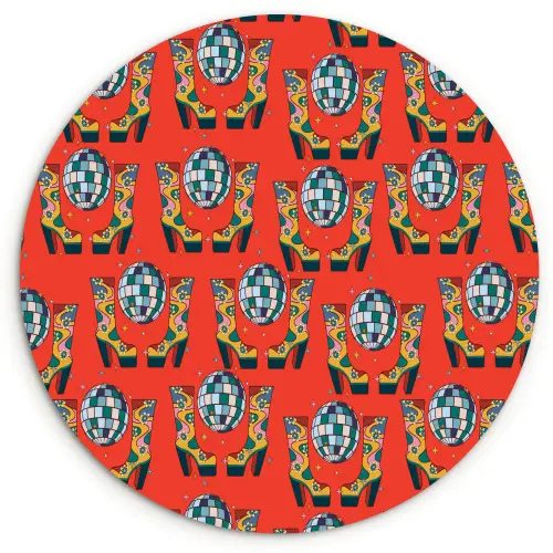 Rood - Disco - Patroon Wandcirkel kunststof plaat 5mm dik klein 188 -3d
