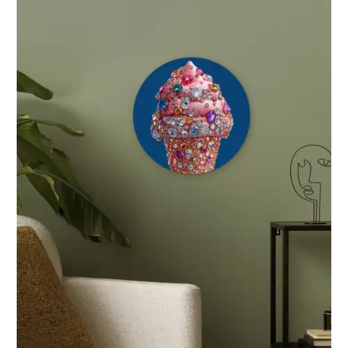 Ijsje - Hoorntje - Steentjes - Blauw Wandcirkel kunststof plaat 5mm dik klein -sfeer3