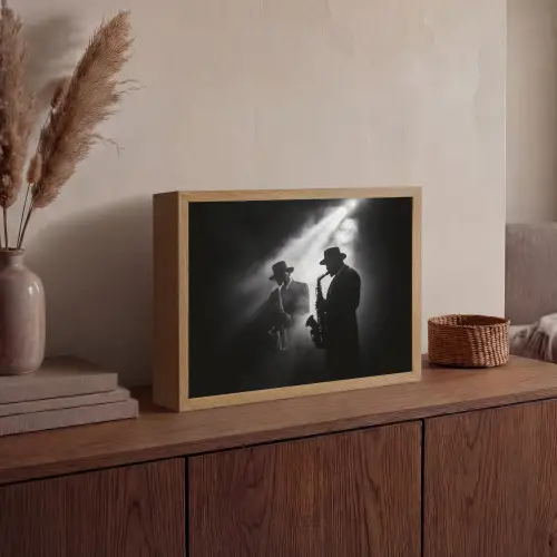 Saxofonisten - Hoeden - Rook - Licht Light Box met batterij (Wandlamp) middel -sfeer2