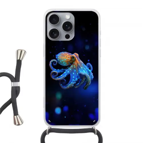 Octopus - Stippen - Blauw - Zee Hoesje iPhone 16 Pro Max met koord klein -3d