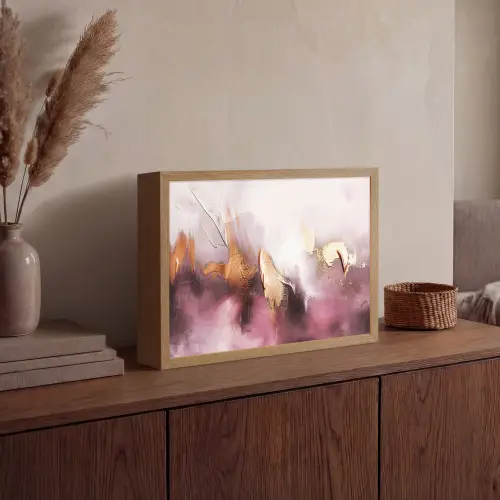 Paars - Abstract - Verf - Goud Light Box met batterij (Wandlamp) middel -sfeer2