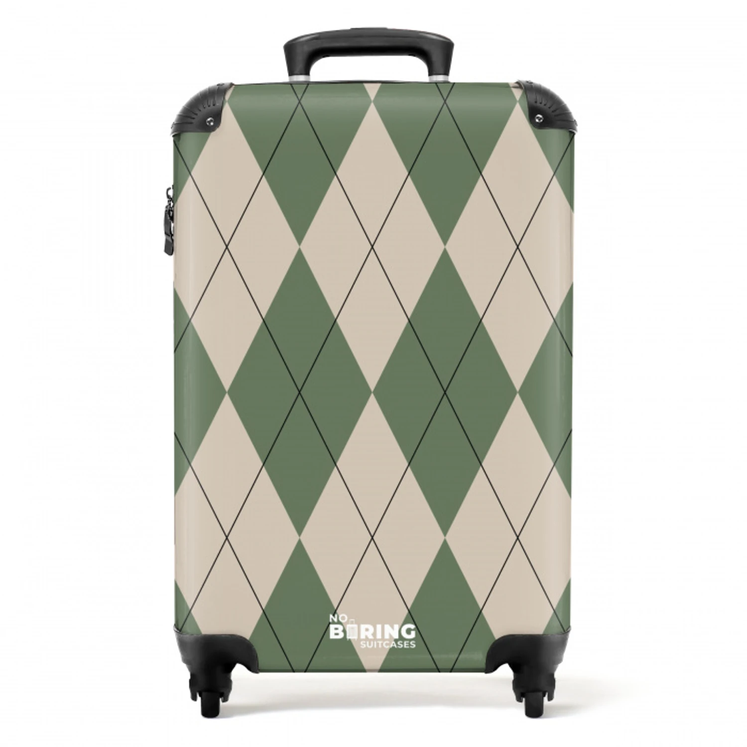 Groen met beige ruit patroon NBS - Handbagage koffer - Unisex middel -productfoto_recht