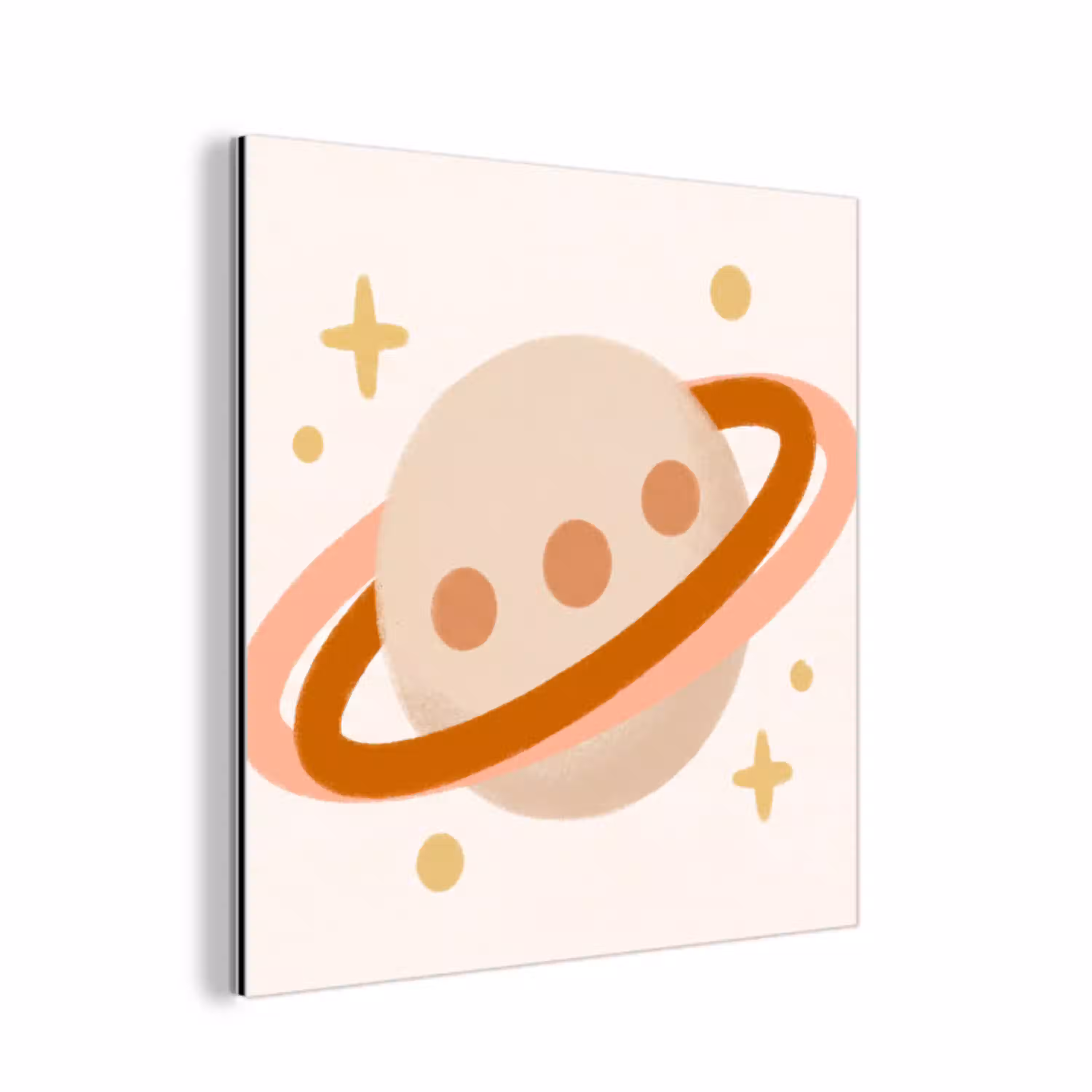 Planeet - Ringen - Ruimte - Illustratie - Beige aluminium wit klein -3d