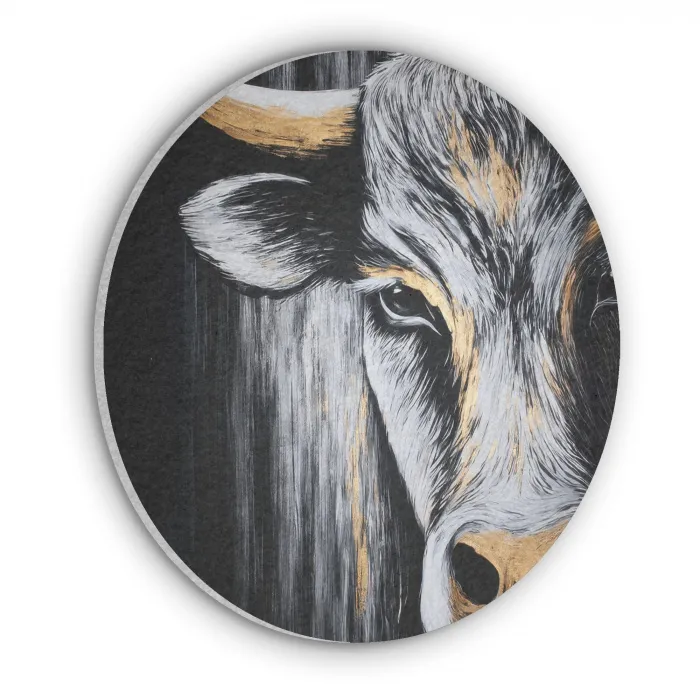 Stier - Hoorns - Snuit - Goud Akoestische PET Vilt - Rond klein -3d