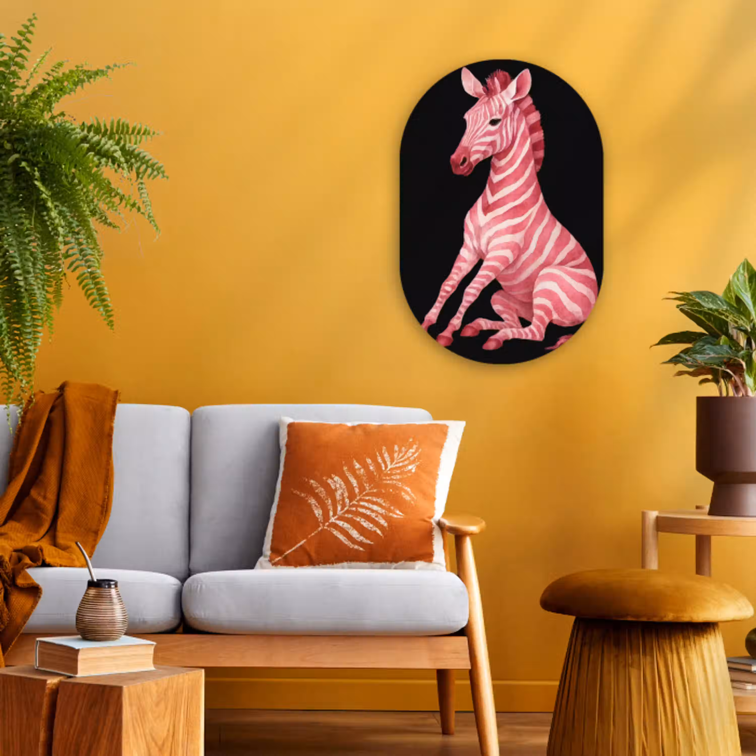 Zebra - Roze - Gestreept Wandcirkel Ovaal Forex klein -sfeer4