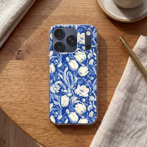 Bloemen - Delfts Blauw - Patroon - Tulp Telefoonhoesje iPhone 17 Pro klein -sfeer1