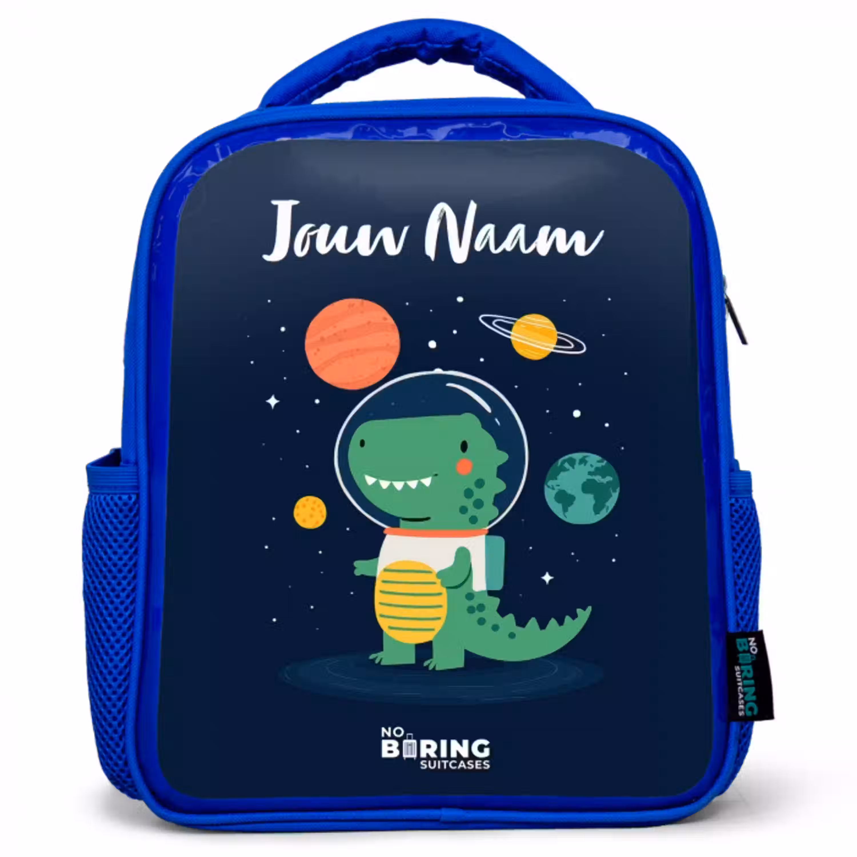 Ruimte - Dino - Planeten - Sterren Kinderrugzak - Blauw middel -3d
