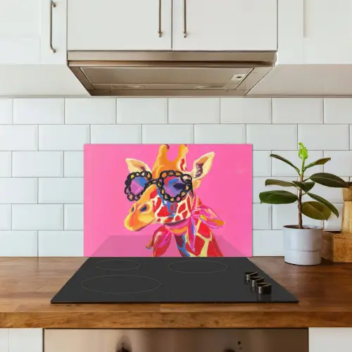 Giraf - Roze - Bril - Sjaal keuken achterwand spatscherm klein -sfeer2