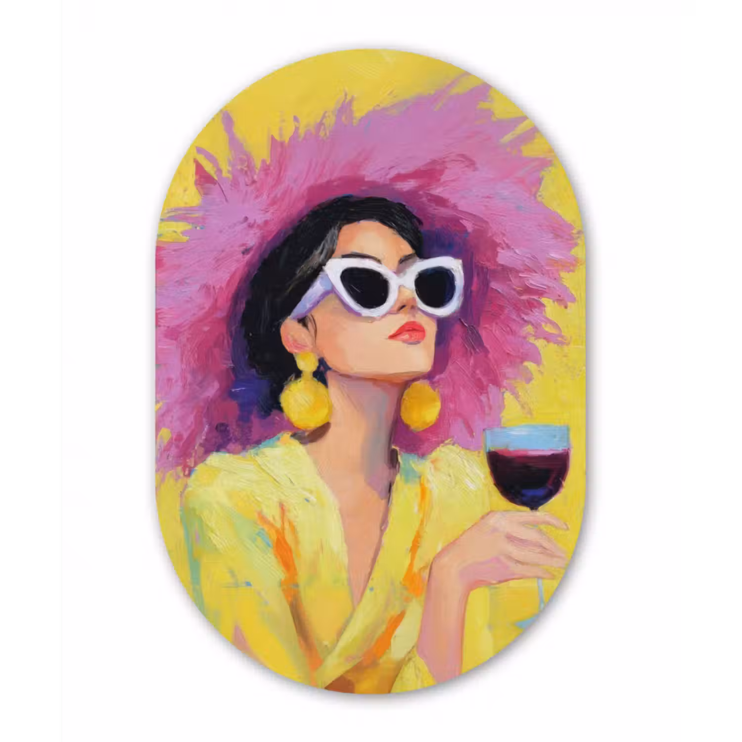 Glasbild Oval - Frau - Hut - Lila - Wein
