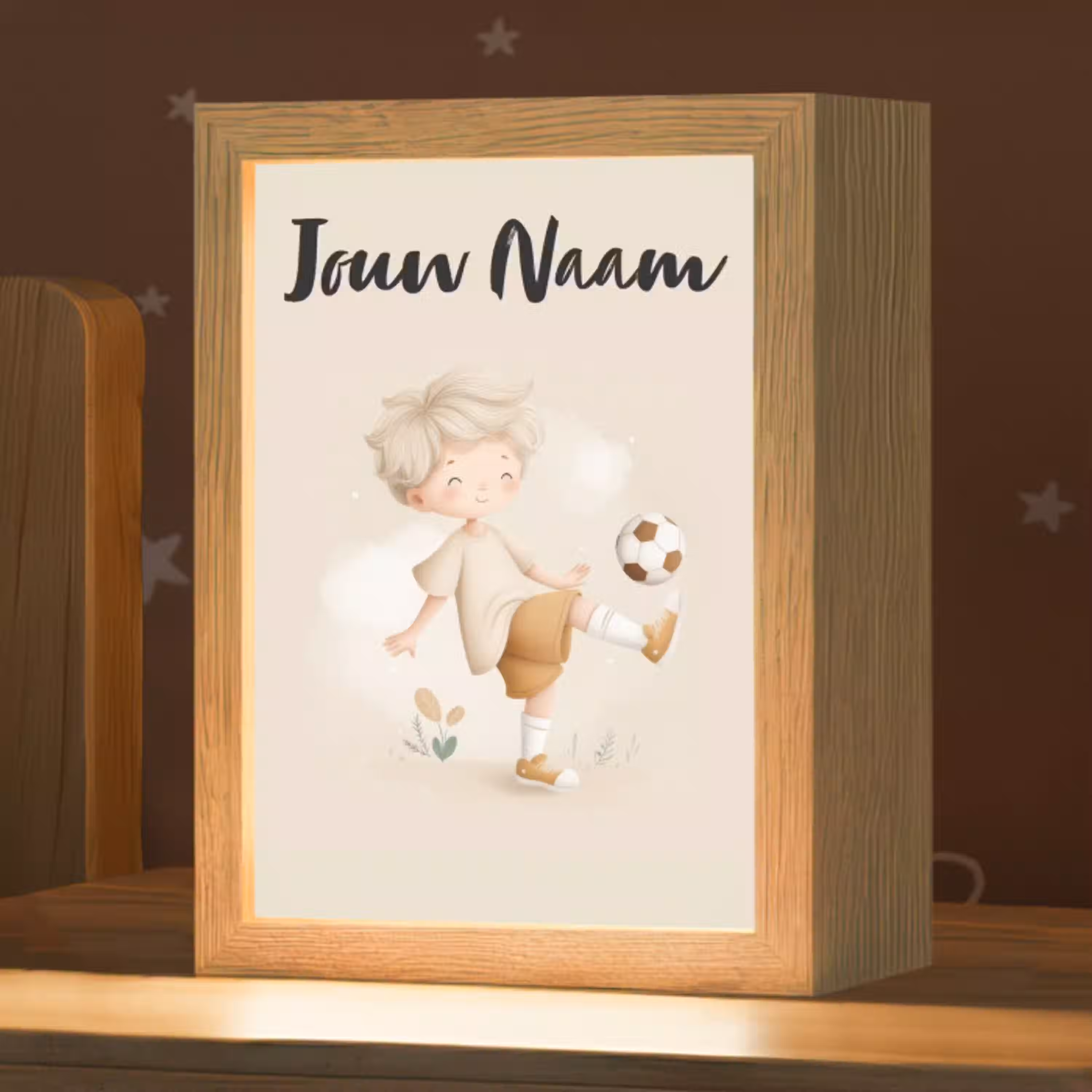 Voetbal - Jongen - Beige - Minimalistisch Light Box met kabel (Kinderlampje) klein -zzz_3d_website