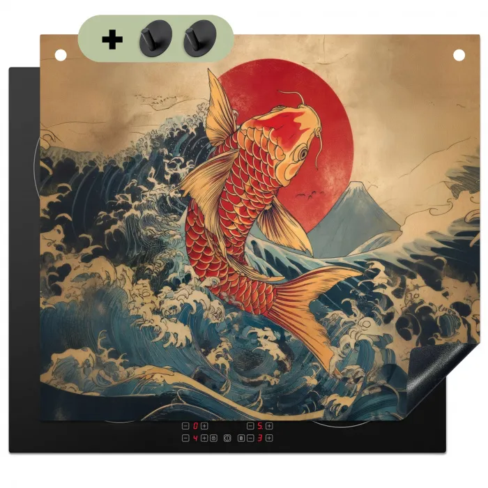 Koi - Zee - Golven - Zon Inductie beschemer met haakjes middel -3d