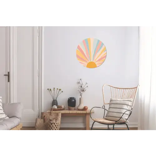 Illustratie - Zon - Pastelkleuren Wandcirkel aluminium klein -woonkamer