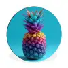 Ananas - Regenboog - Blauw - Popart Wandcirkel aluminium klein -3d