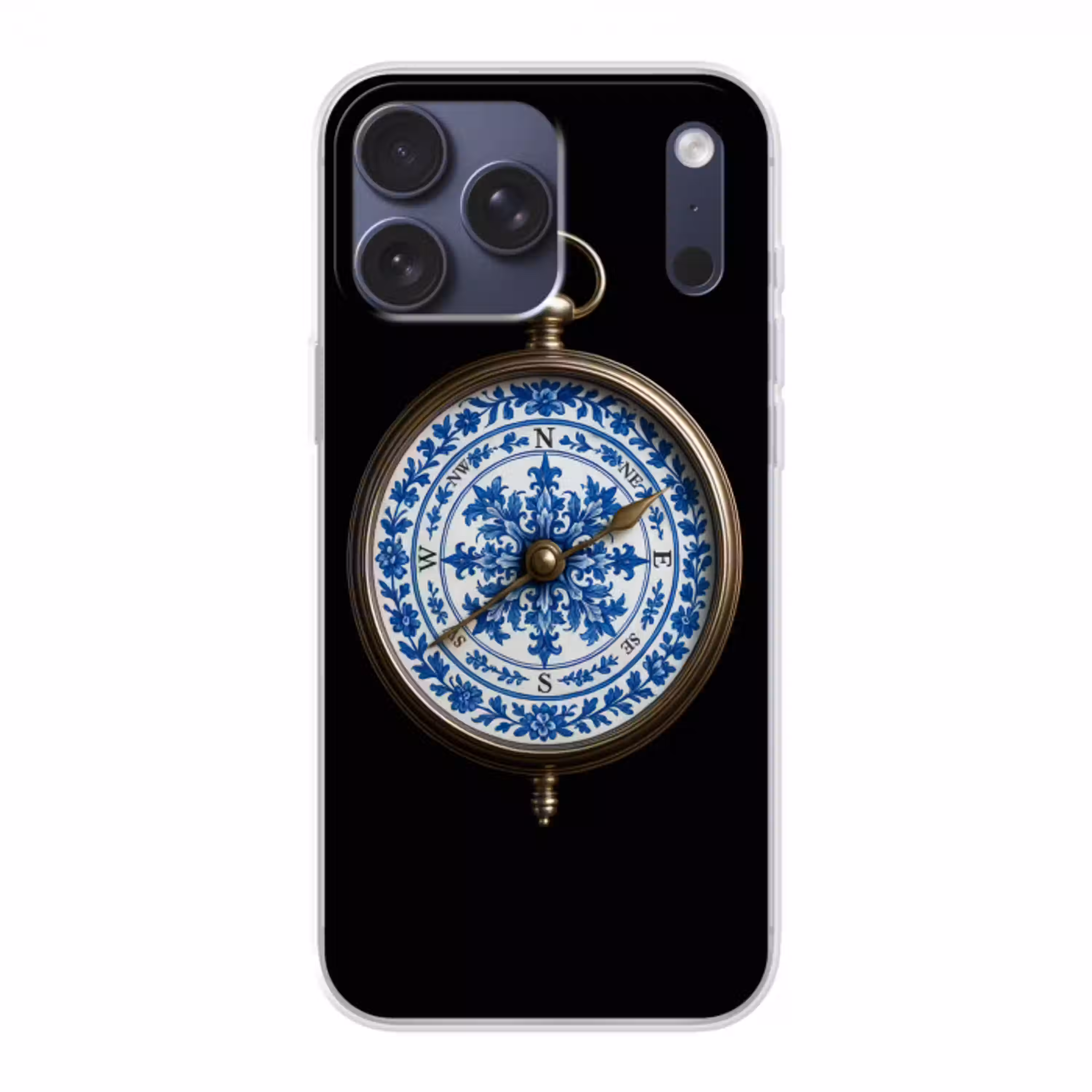 Kompas - Delfts blauw - Zwart Telefoonhoesje iPhone 17 Pro Max klein -3d